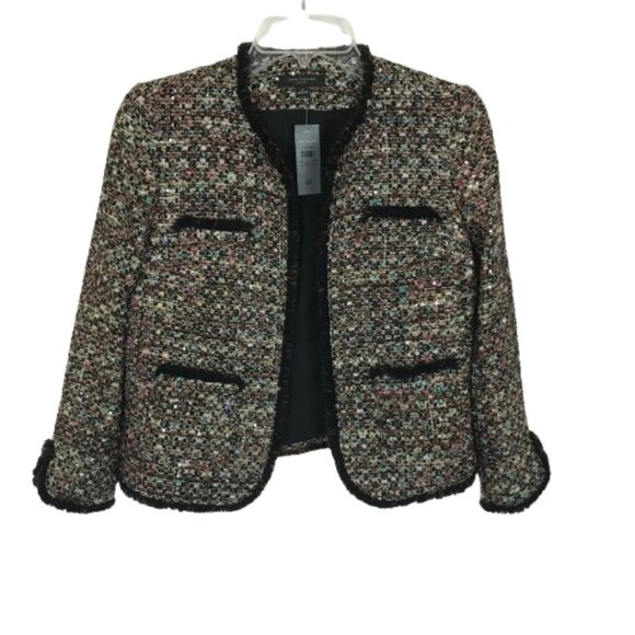 NWT Ann Taylor Womens Petite Size 0 0P Sequin Accent Tweed Blazer Jacket NEW - Picture 3 of 7